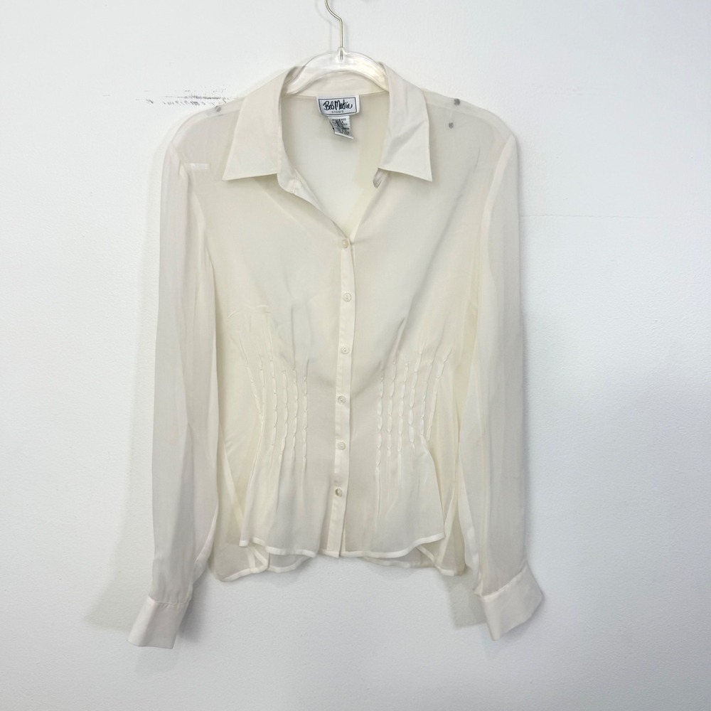 Vintage Bob Mackie Studio Ivory Silk Pintuck Blouse Size 6